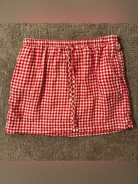 C&C California Red Gingham Linen Mini Skirt with Drawstring Waist